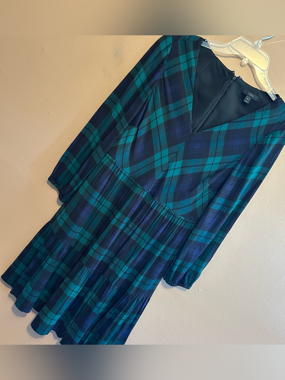 J. Crew Women's Drapey Long-Sleeve Dress Black Watch Plaid Size 10 - Picture 2 of 4